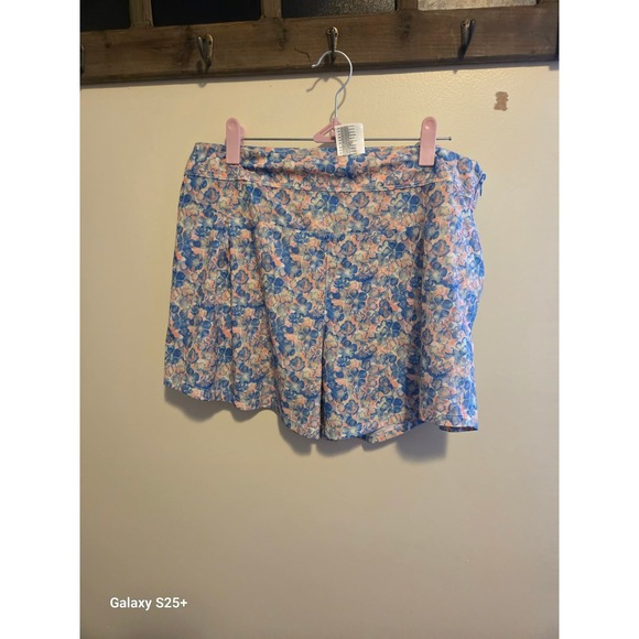 Adidas Floral Active Shorts Womens 10 Blue Pink Excellent Side Zip Athletic - Picture 2 of 3